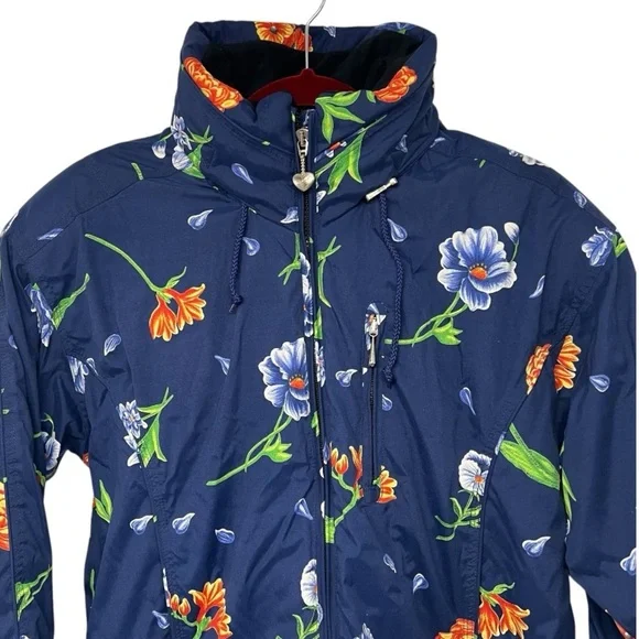 Obermeyer Iris Blue Floral Zip Front Insulated Ski Snowboard Hood Coat Women 12 - Picture 5 of 16